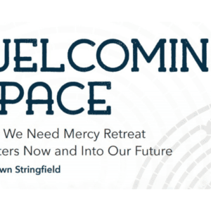 A white and black logo with the words " welcoming space ".