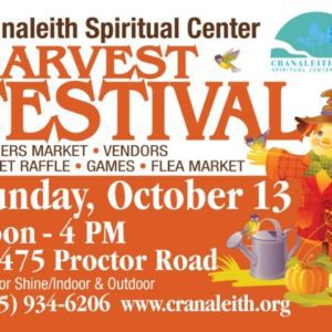 A poster for the cranalieth spiritual center 's harvest festival.