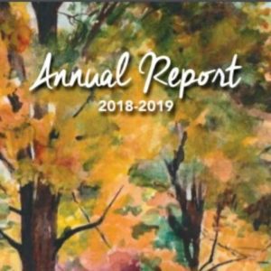 A painting of trees with the words annual report 2 0 1 8-2 0 1 9