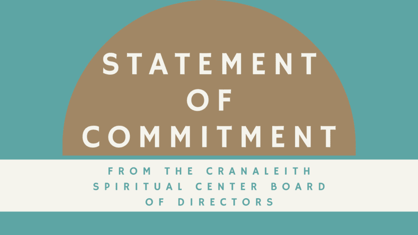 A brown and white logo with the words statement of commitment.