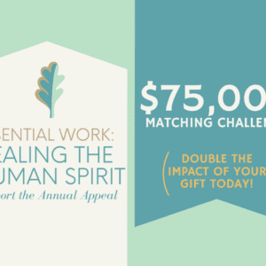 A graphic with the words " essential work : healing the human spirit."