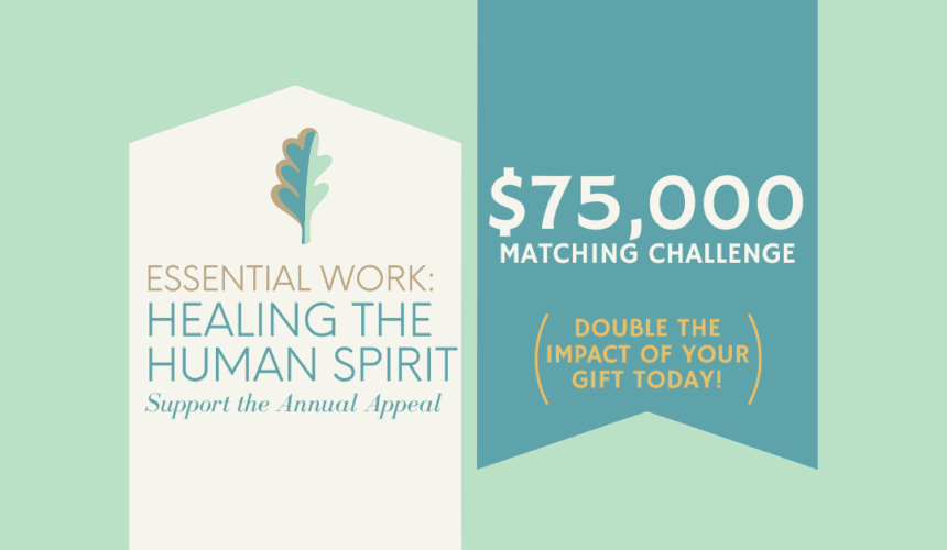 A graphic with the words " essential work : healing the human spirit."