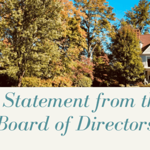 A picture of trees and houses with the words " statement from the board of directors."