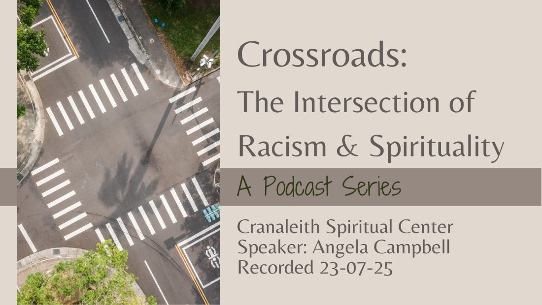 A picture of an intersection with the words crossroads : the intersection of racism and spirituality.